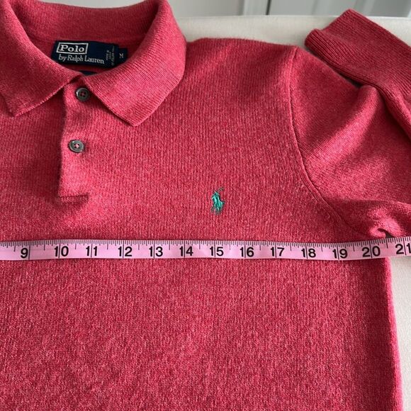 Vintage POLO RALPH LAUREN Pony Lambswool Collared Sweater 90s Raspberry Red M - Picture 7 of 9